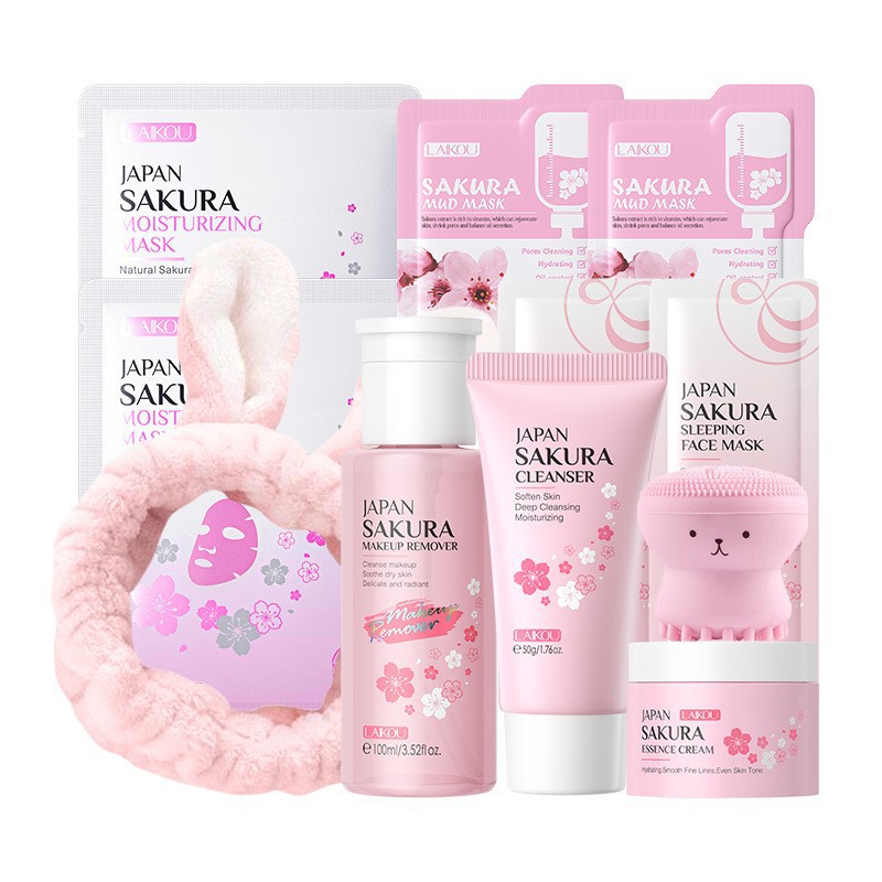 Skincare Bioaqua - ชุดผลิตภัณฑ์ดูแลผิวหน้าซากุระเกาหลี ช่วยเติมความชุ่มชื้น ทำความสะอาดรูขุมขน ปกป้องผิวจากแสงแดด เครื่องสำอางเพื่อความงาม